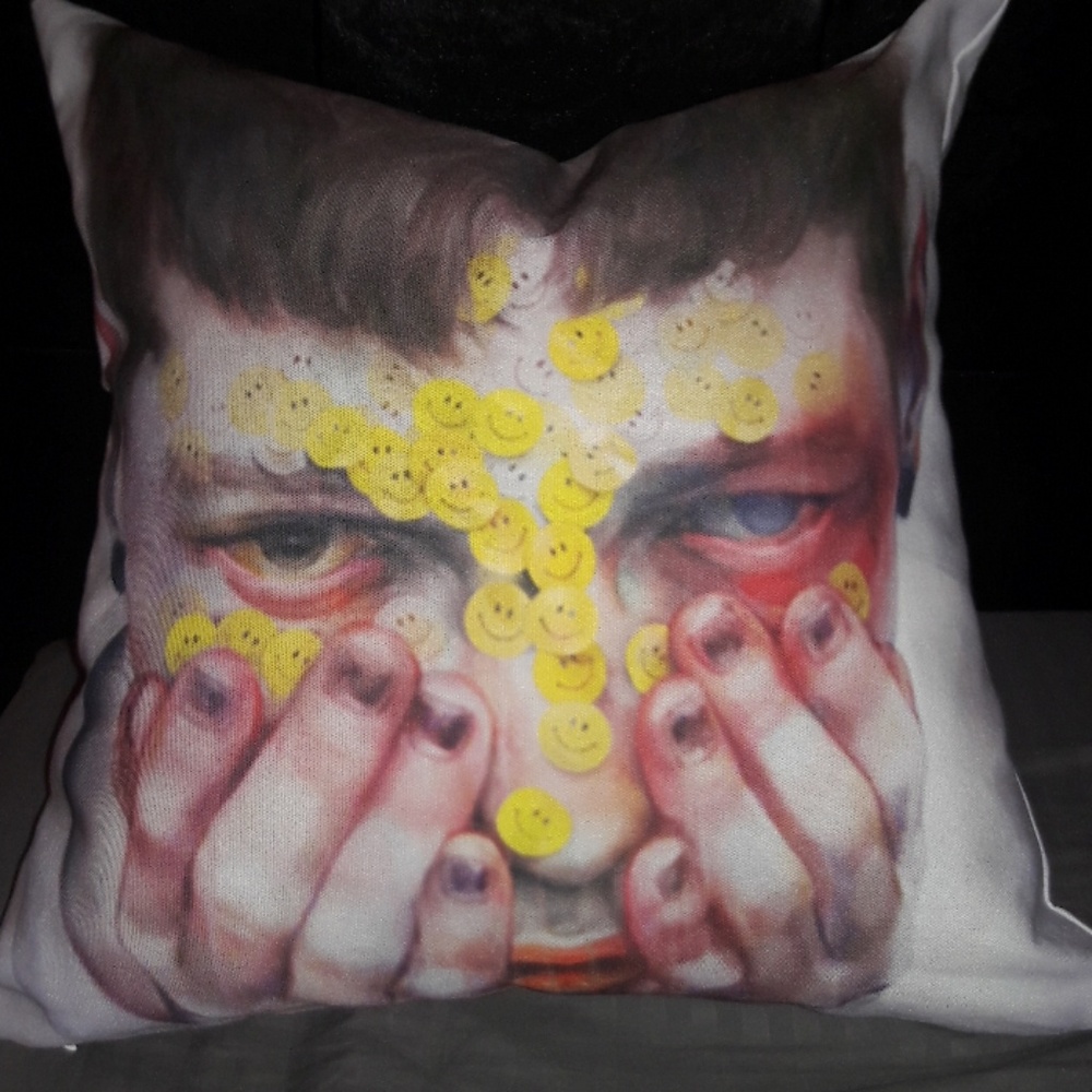 Designer Avant Garde Smiley Face OOAK Print Pillow